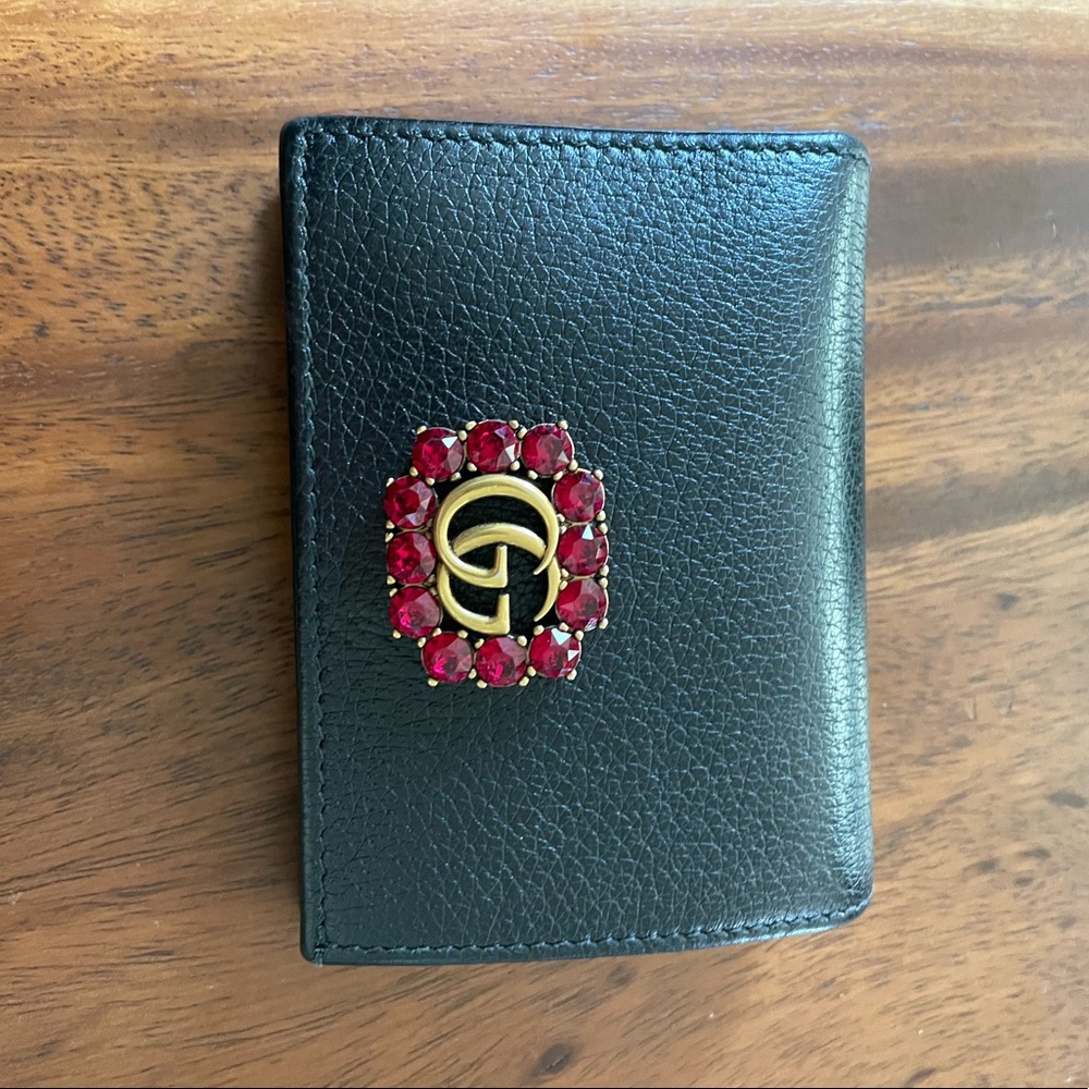 Gucci Black Marmont Leather with Red Crystal GG Wallet